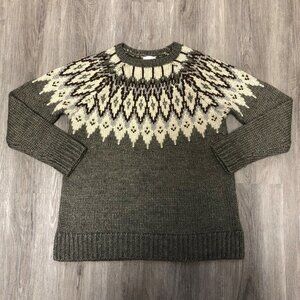 J. Jill Women's Size Medium Wool Blend Fair Isle Sweater Chunky Knit Crewneck